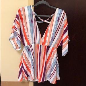 Orange/purple/blue Striped romper